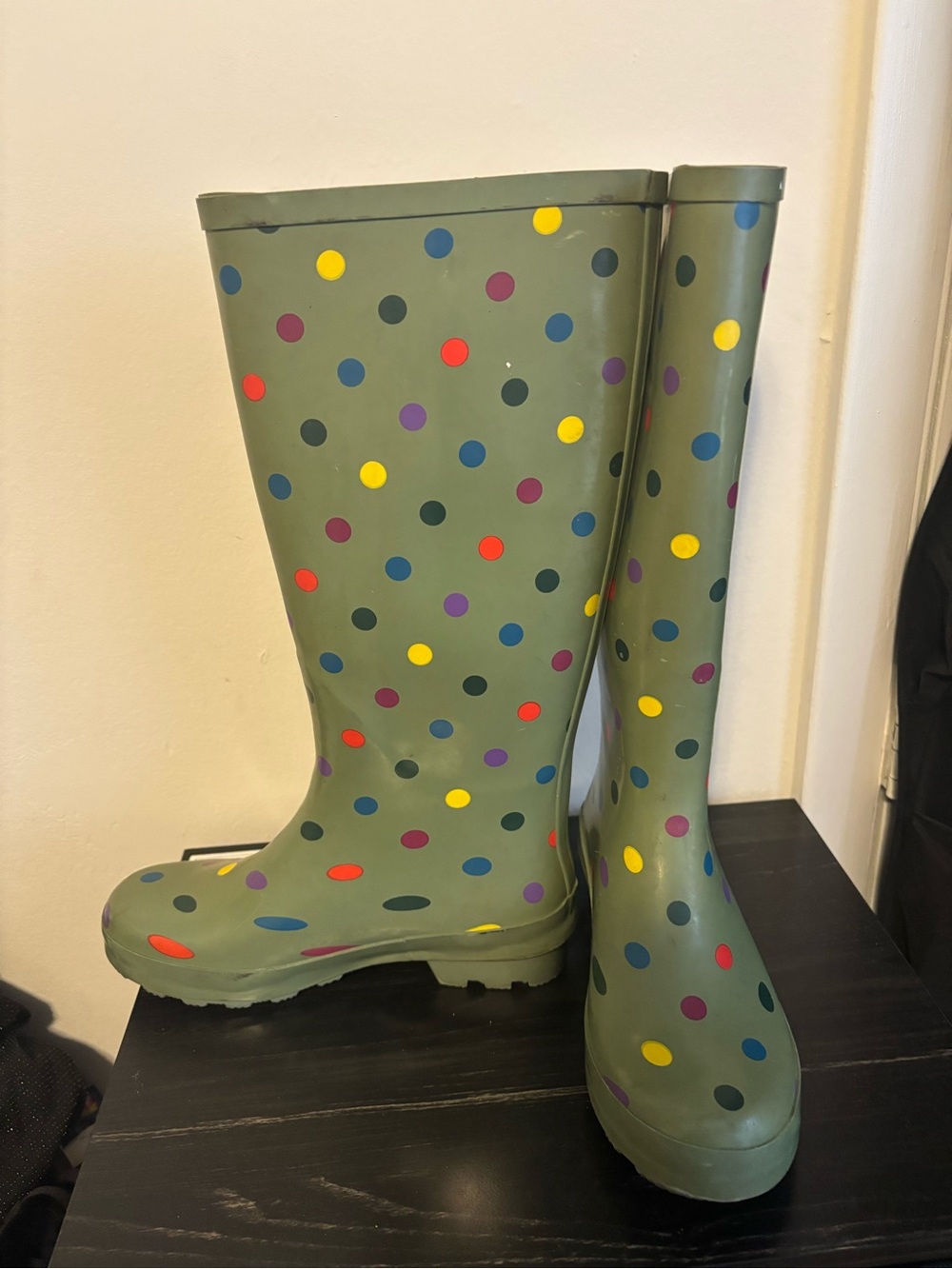 Kids Olive Green Polka Dot Rain Boots - Colorful Dots